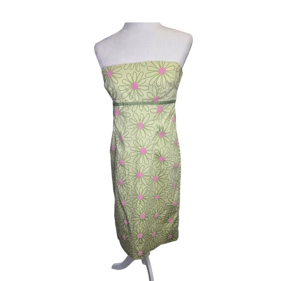 Jillian Jones Y2K Strapless Dress Pink & green Daisy size 8 - Picture 1 of 4